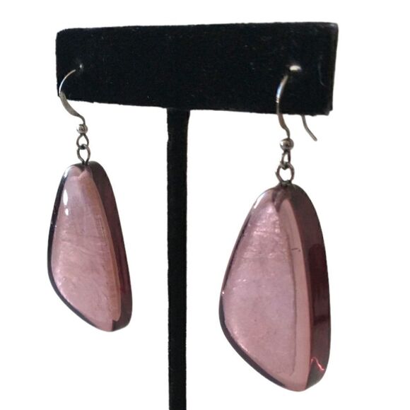 Purple Dangle Earrings Clear Encased Disco Pierced Large Lightweight Acrylic. - Picture 6 of 16
